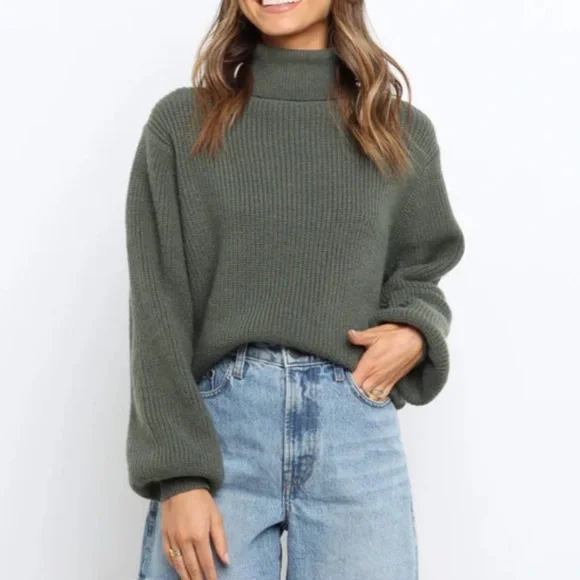 Petal + Pup Freddie Ribbed Knit Balloon Sleeve Turtleneck Sweater Ivory Cream - Picture 8 of 13